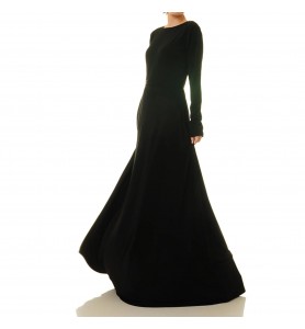 Black long-sleeved flowing dress