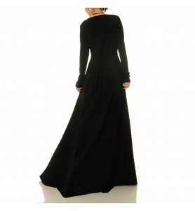 Black long-sleeved flowing dress