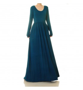 Dark blue round neck flowing long skirt