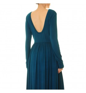 Dark blue round neck flowing long skirt