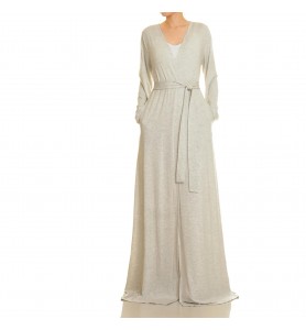 Misty light grey pocket tie robe outerwear