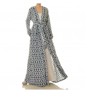 Mo Lingying geometric print lace-up robe outerwear