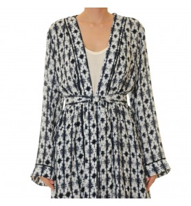Mo Lingying geometric print lace-up robe outerwear
