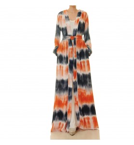 Flame-colored lace-up robe for outer wear