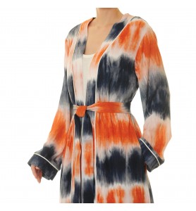 Flame-colored lace-up robe for outer wear