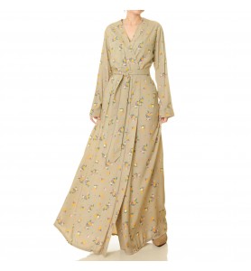 Light apricot floral lace-up robe