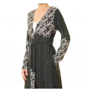 Ink flower edge lace-up robe for outer wear