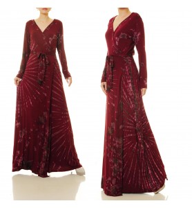 Velvet pomegranate red wrap-around maxi skirt