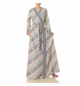 Misty blue ripple front tie robe outer wear