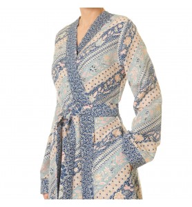 Misty blue ripple front tie robe outer wear
