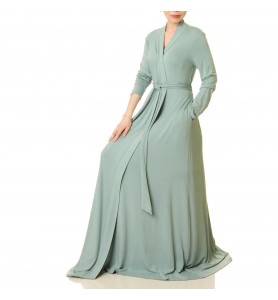 Misty Green Pocket Wrap Long Dress
