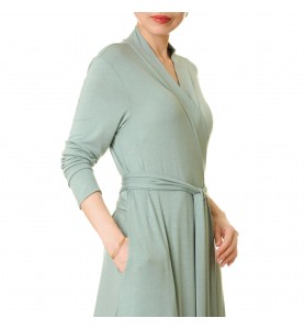 Misty Green Pocket Wrap Long Dress
