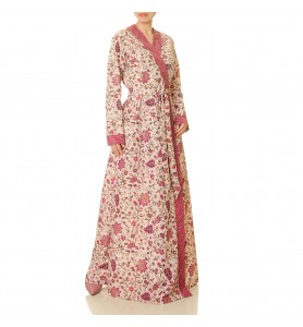 Berry pink garden double-breasted tie robe