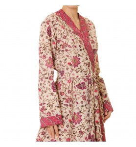 Berry pink garden double-breasted tie robe