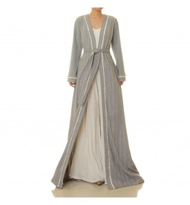 Misty grey tassel double-breasted tie-neck robe