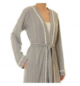 Misty grey tassel double-breasted tie-neck robe