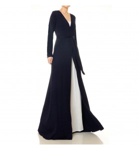 Deep sea blue double-breasted tie robe