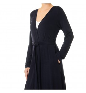 Deep sea blue double-breasted tie robe