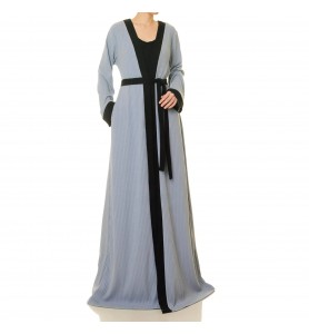 Mist blue striped double-breasted tie-dress robe