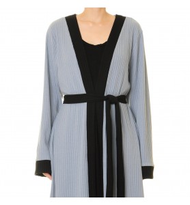 Mist blue striped double-breasted tie-dress robe